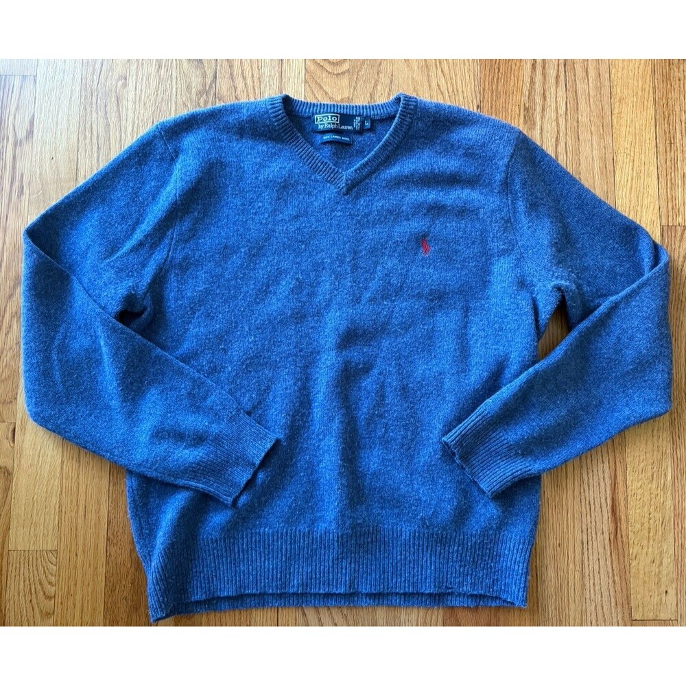 Polo Ralph Lauren Sweater Men’s L Blue Lambs Wool Preppy Old Money Flesh Pony